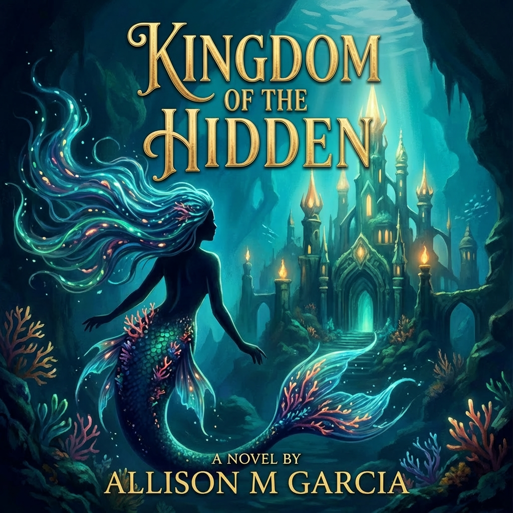 Book cover Kingdom of the Hidden a novel by Elara Vance with an underwater mermaid.